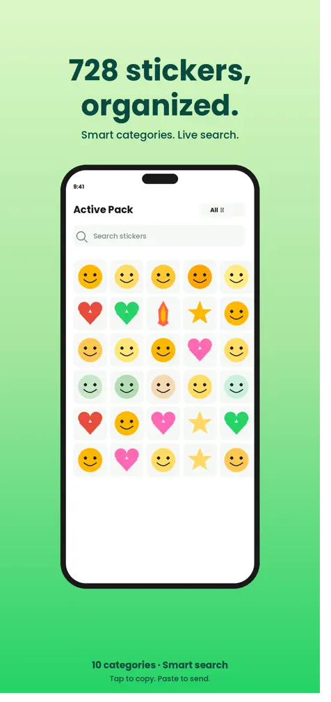 AIKeyMoji: AI Sticker Keyboard — 728 stickers, organized